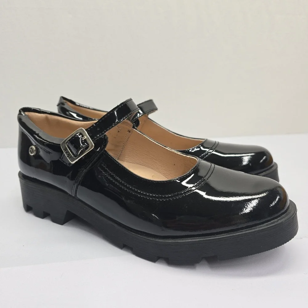 Dogi Black Patent Leather Chunky Lug Sole Mary Jane Shoes Womens Size 39 8.5